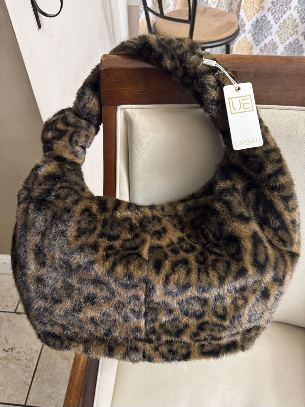 Urban Expressions Leopard Print Faux Fur Shoulder Bag - Brown, Black